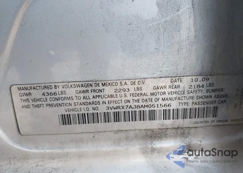 2010 Volkswagen Jetta Se from USA, damaged, VIN 3VWRX7AJ8AM051566